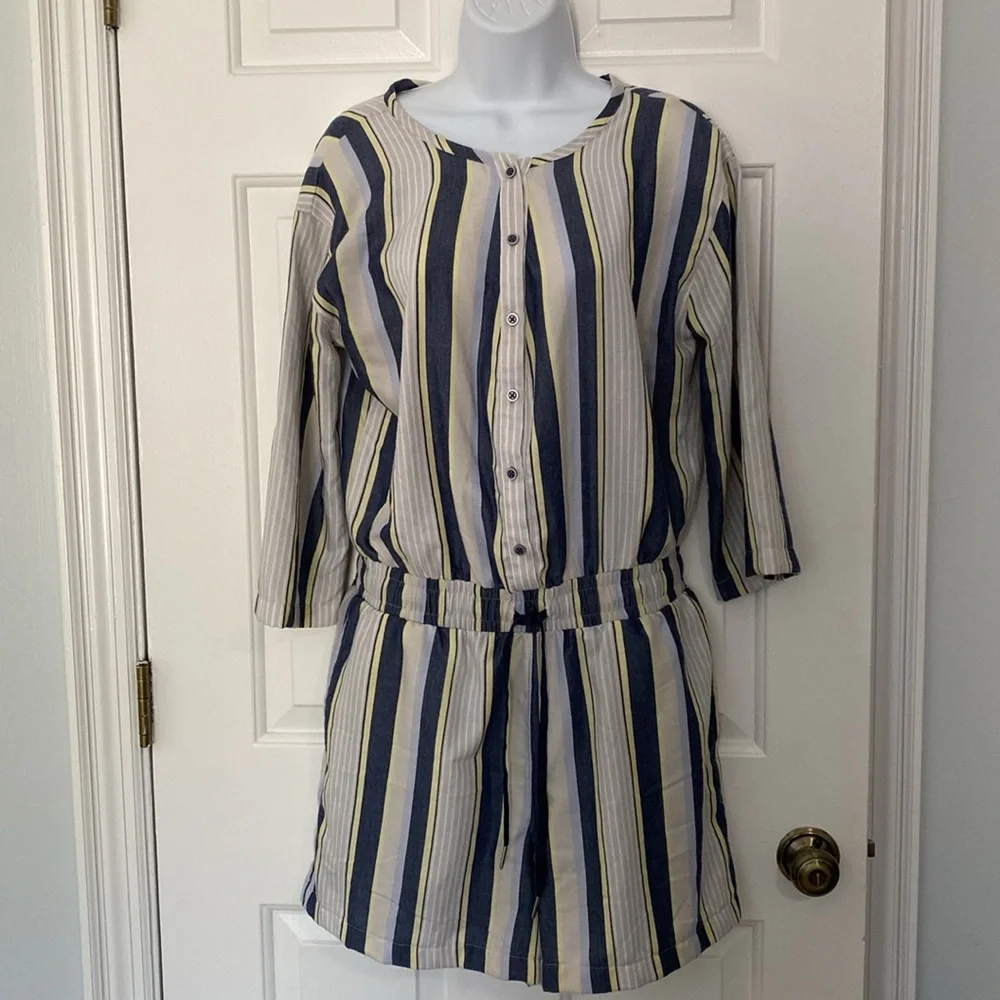 Travis Mathew Lucky Loo Twill Tie Waist Romper Striped - M - Picture 2 of 14